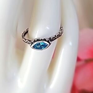 Silpada Sterling Silver Blue CZ Flower Belle Fleur Stack Ring R2749 Size 8